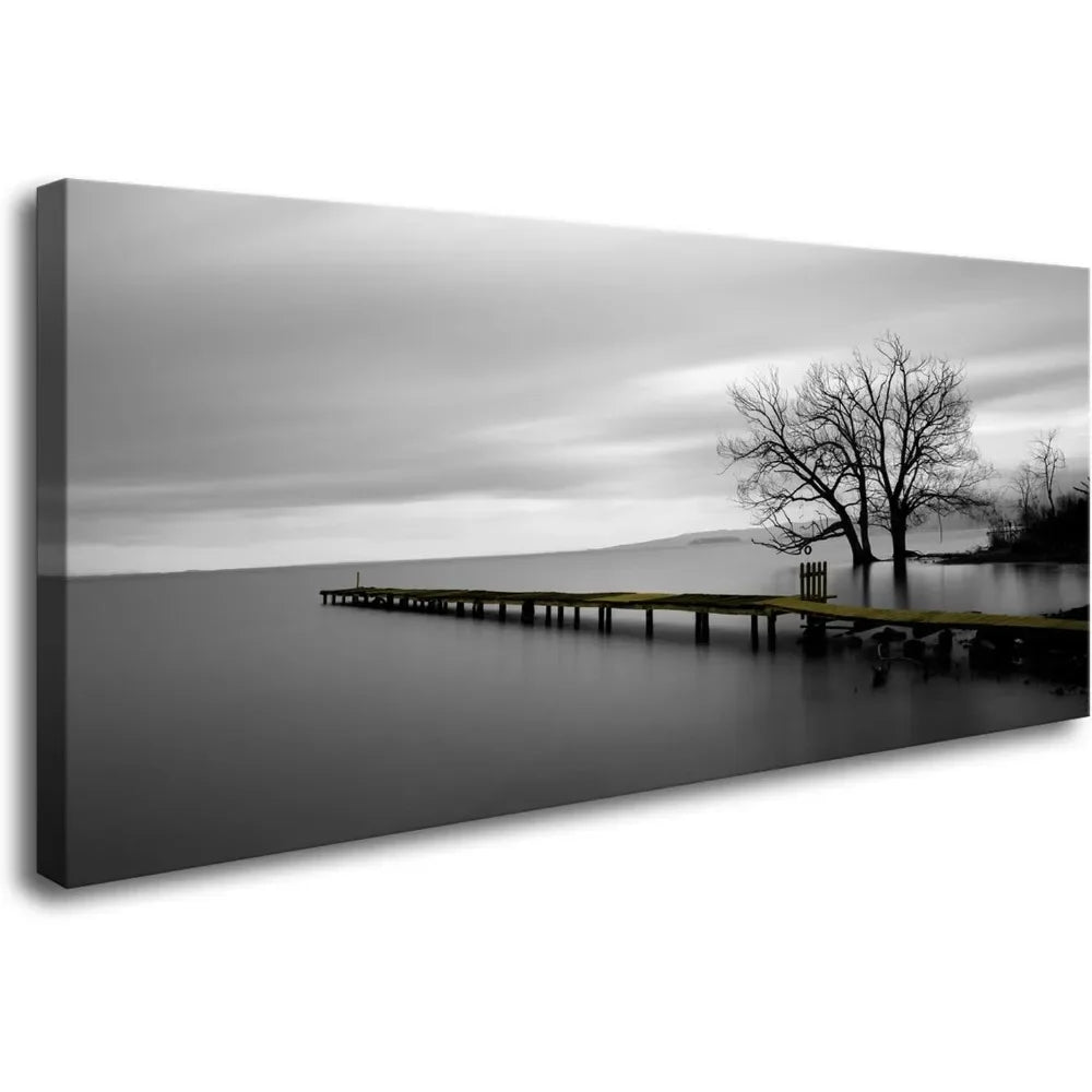 Wall Art Black and White Lake Trees Landscape