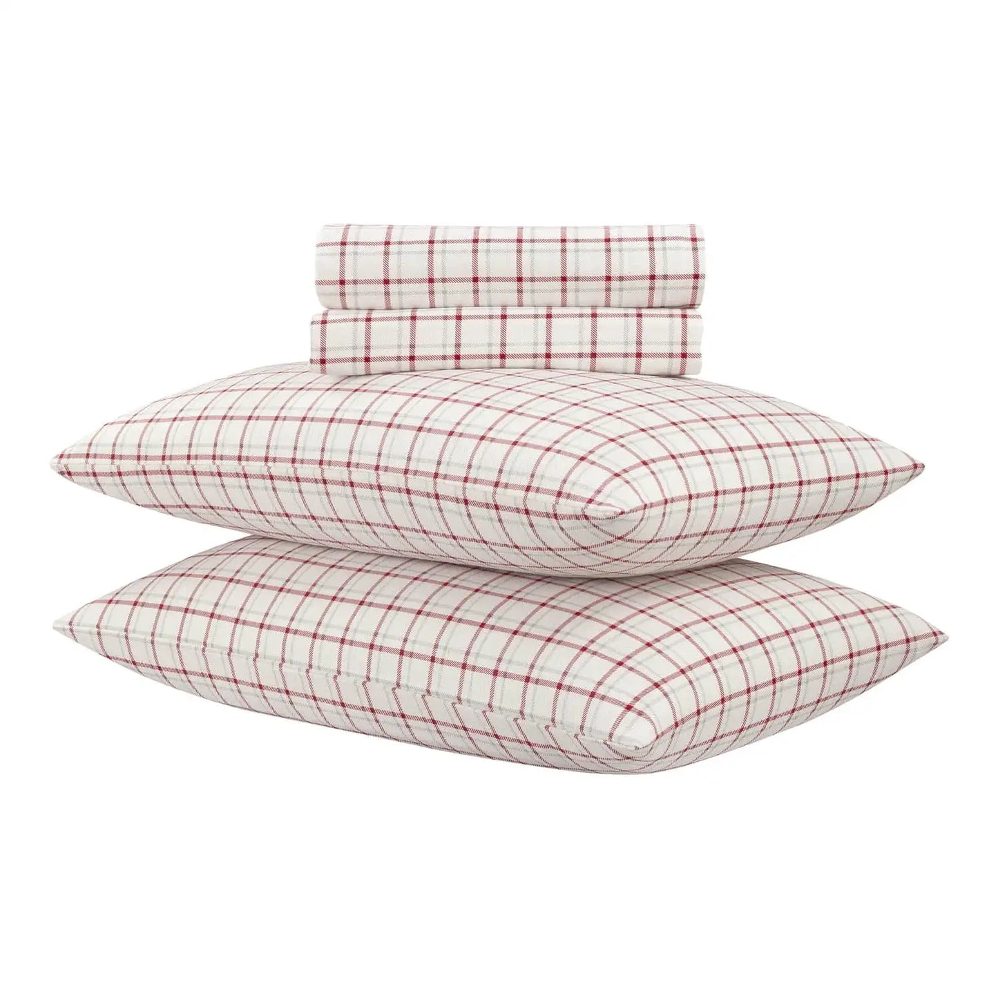 4-Piece Flannel Sheet Red Plaid King