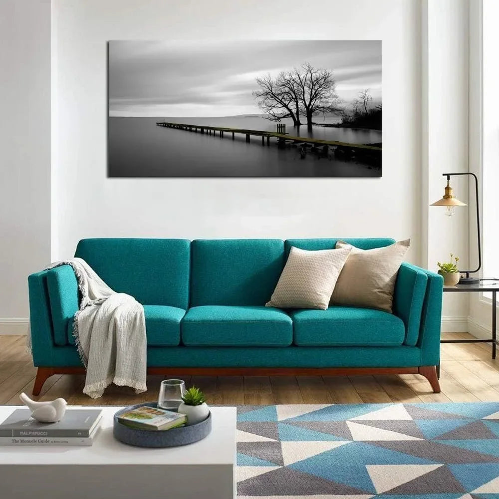 Wall Art Black and White Lake Trees Landscape