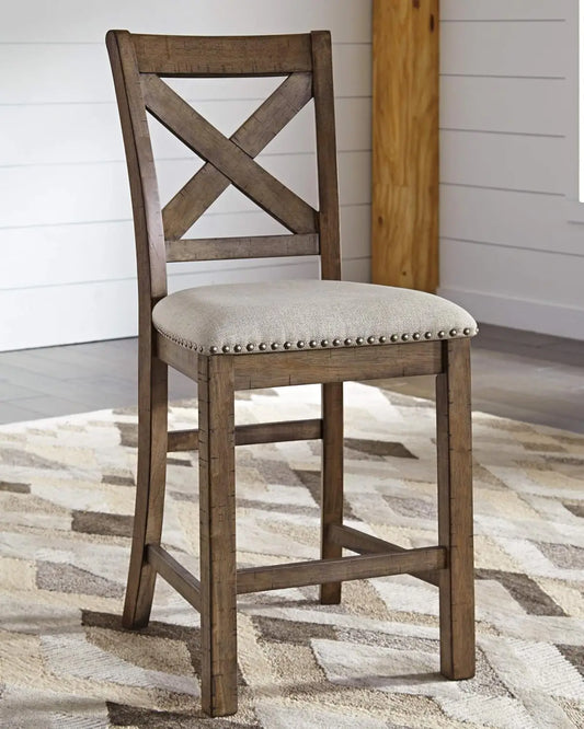 Ashley Moriville Rustic Farmhouse 24.5" Upholstered Barstool 2 Count