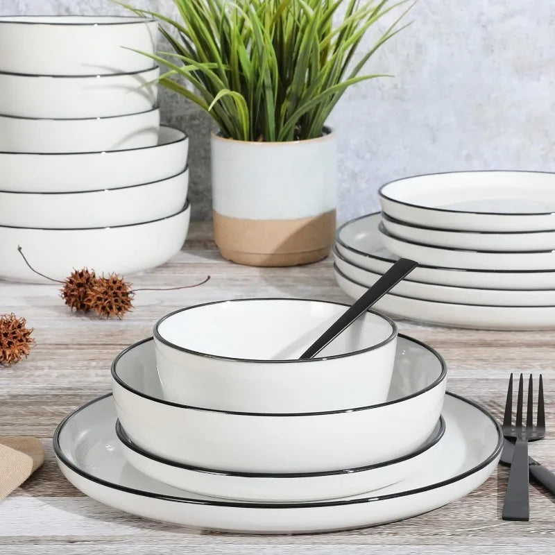 16 Piece Dinnerware White /Black Rim