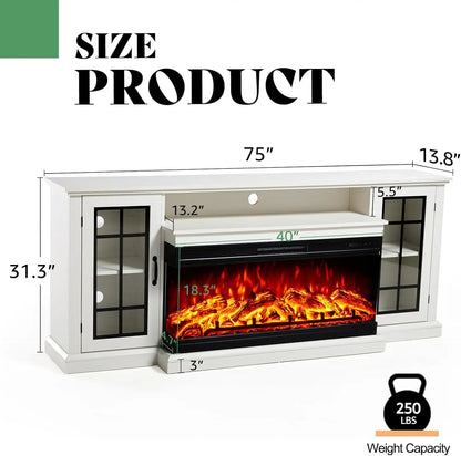 75in 3-Sided Glass Fireplace TV Stand up to 85"