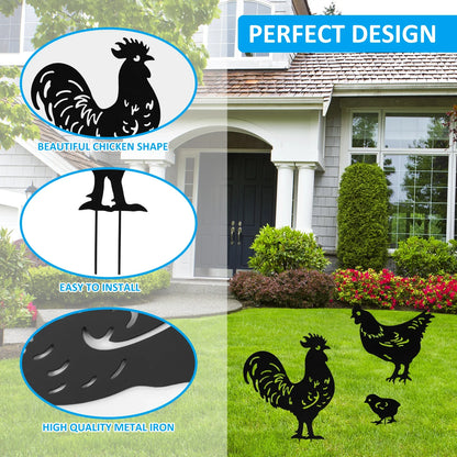 3Pcs Chicken Garden Stakes Metal Garden Chicken Decoration