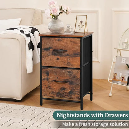 2 Nightstand with Fabric Drawers Small