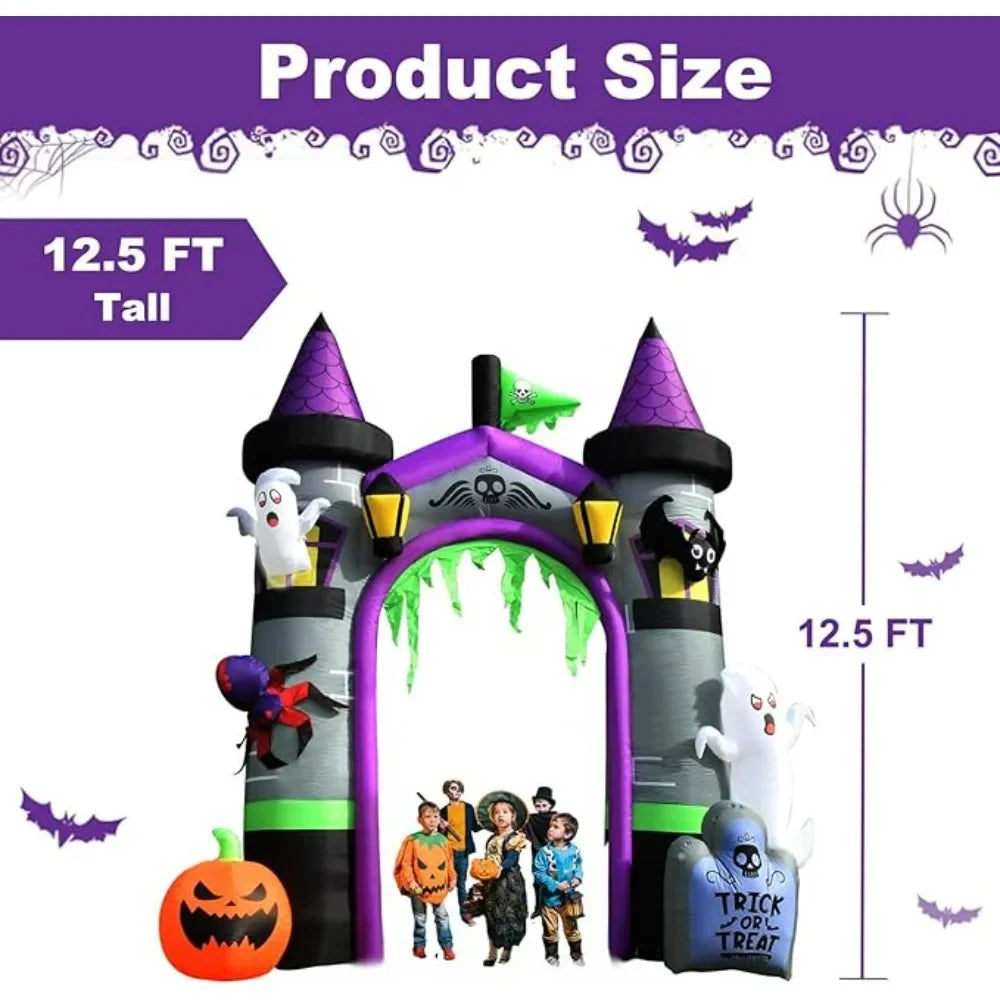 12.5 FT Spooky Halloween Outside Decor, Ghost, Pumpkin Witch, Castle Inflatables