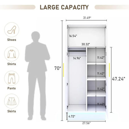 2 Doors Armoires Wardrobe Hanging Rod