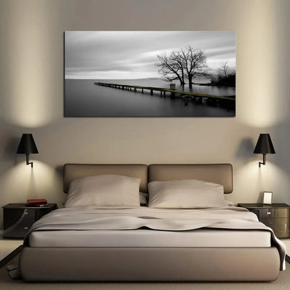 Wall Art Black and White Lake Trees Landscape