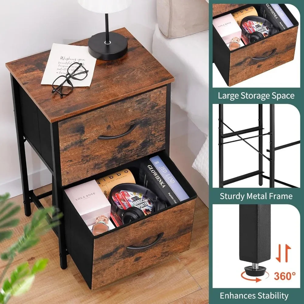 2 Nightstand with Fabric Drawers Small