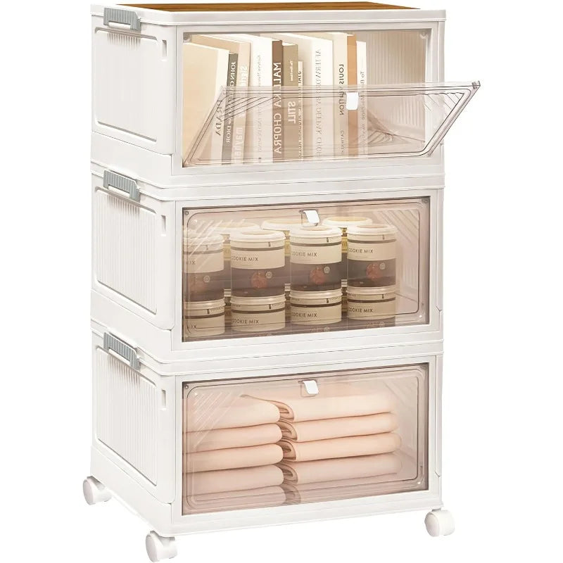 23QT Plastic Storage Drawers Stackable 3 Tiers Collapsible with Lids