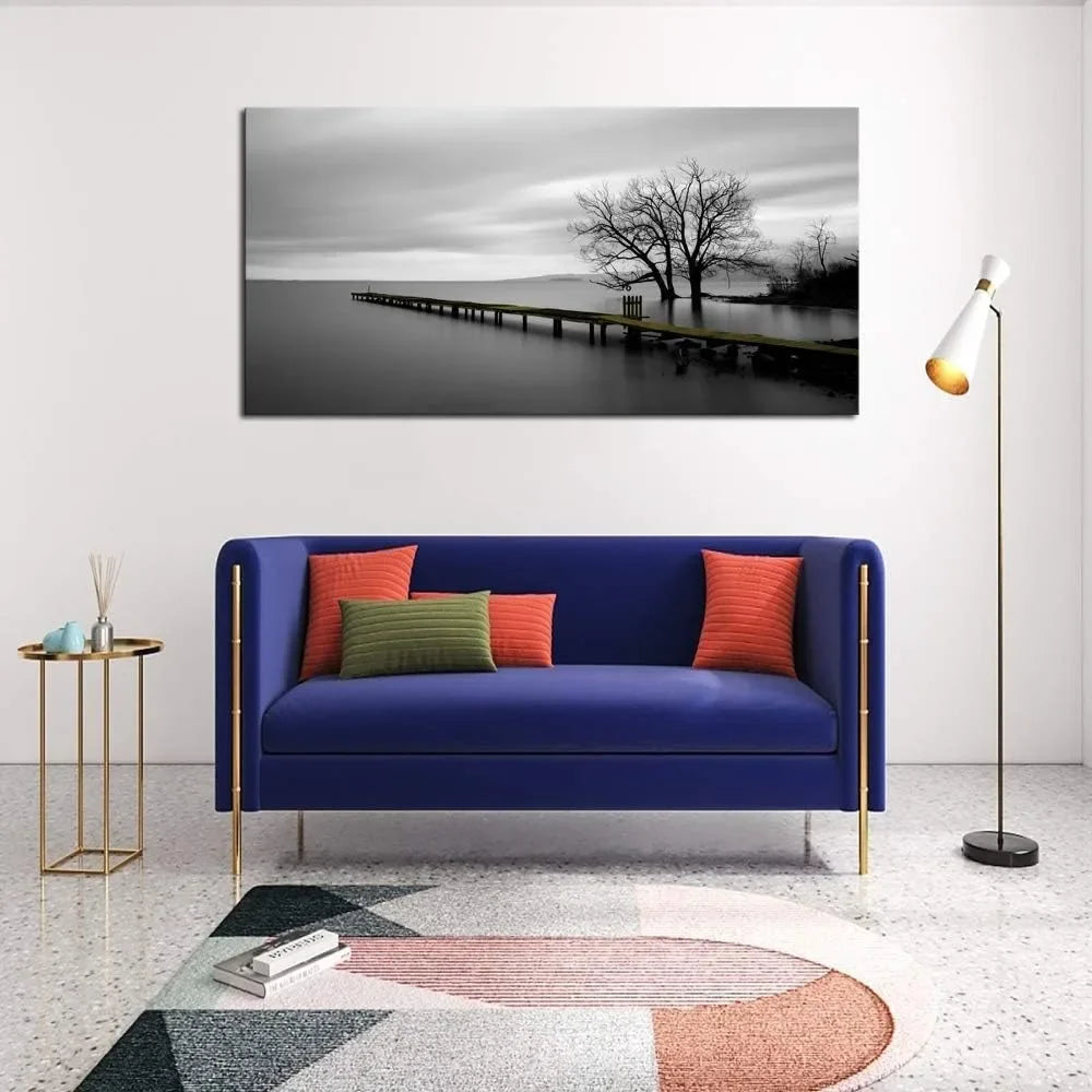 Wall Art Black and White Lake Trees Landscape