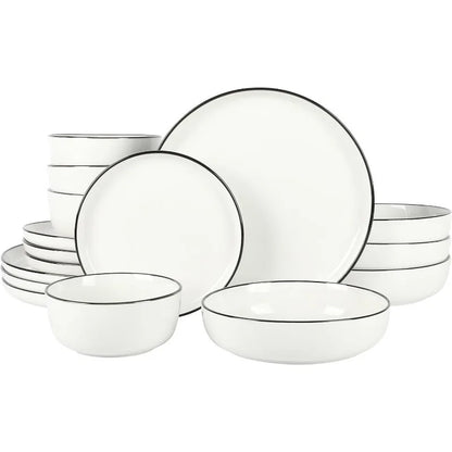 16 Piece Dinnerware White /Black Rim