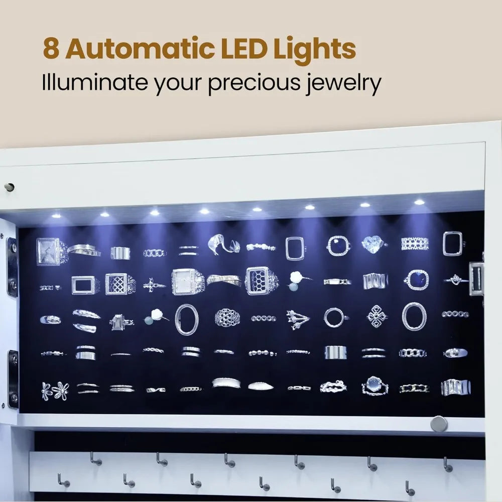 8 LEDs Mirror Jewelry Cabinet