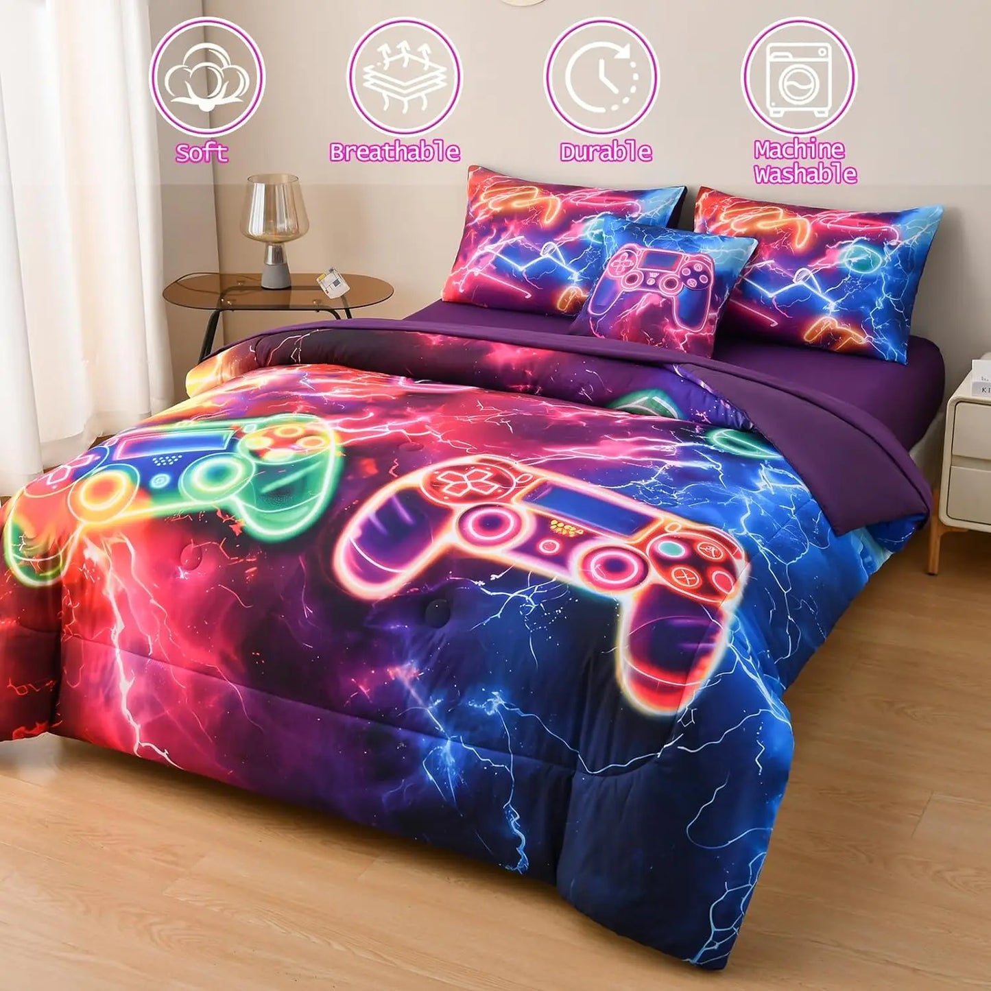 Kids Twin Gaming Bedding Set 6pcs Comforter