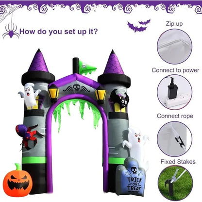 12.5 FT Spooky Halloween Outside Decor, Ghost, Pumpkin Witch, Castle Inflatables