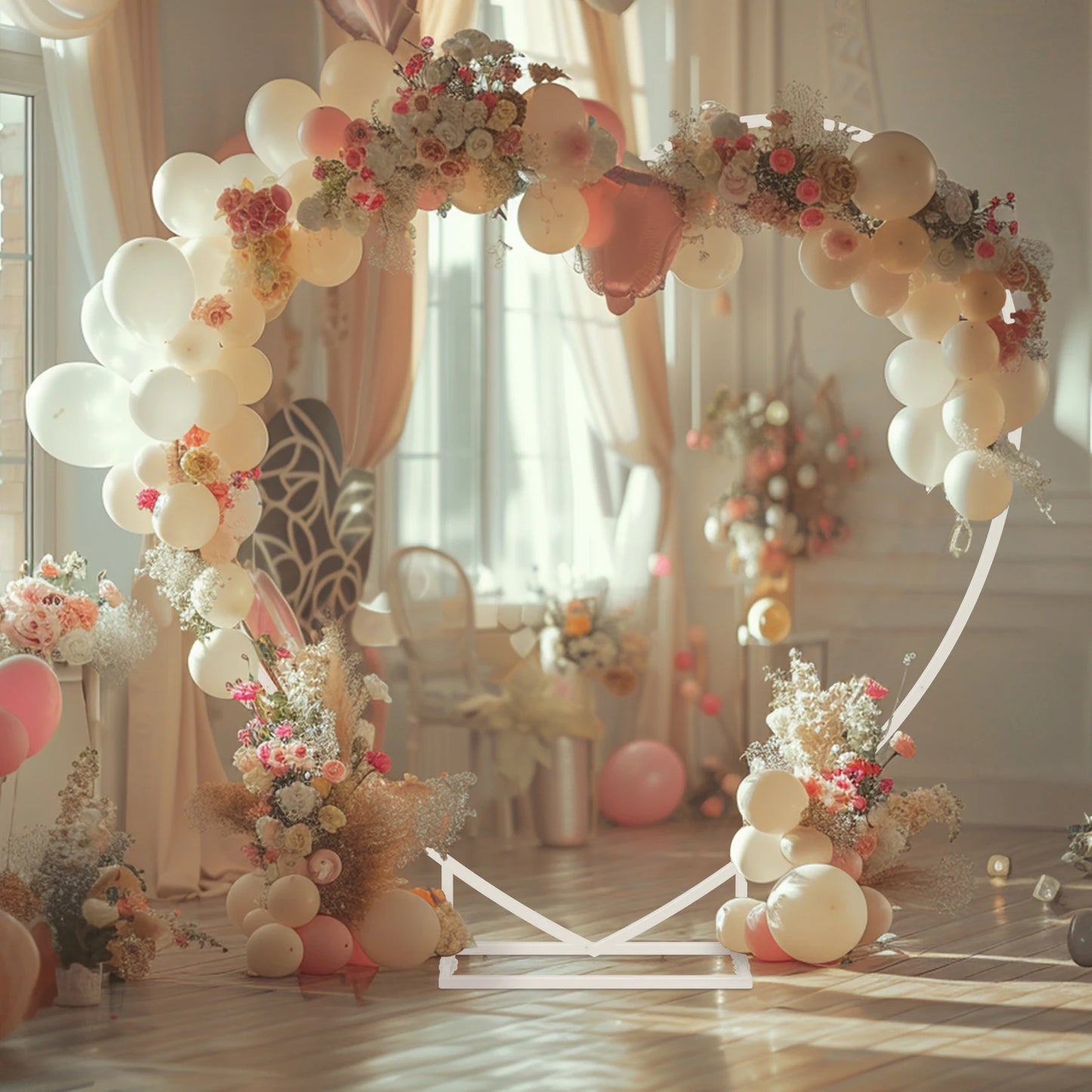 Heart Shaped White Metal Balloon Arch Stand