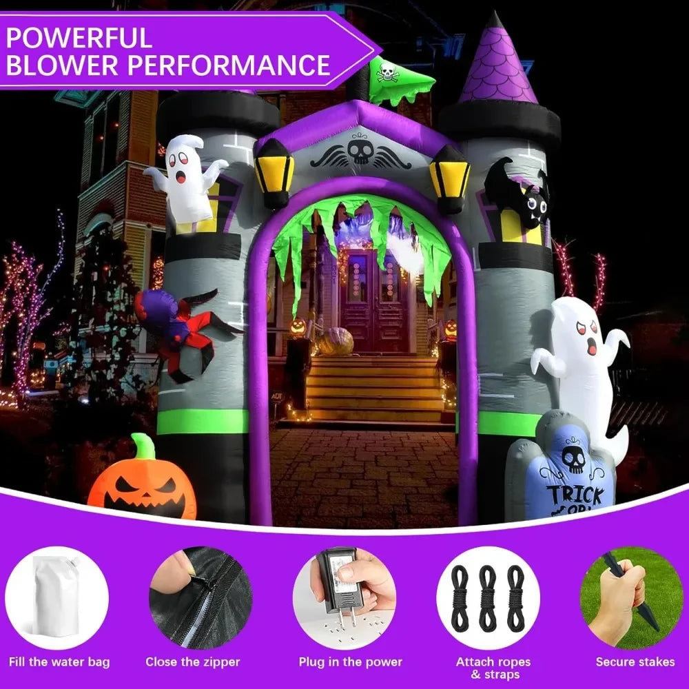 12.5 FT Spooky Halloween Outside Decor, Ghost, Pumpkin Witch, Castle Inflatables