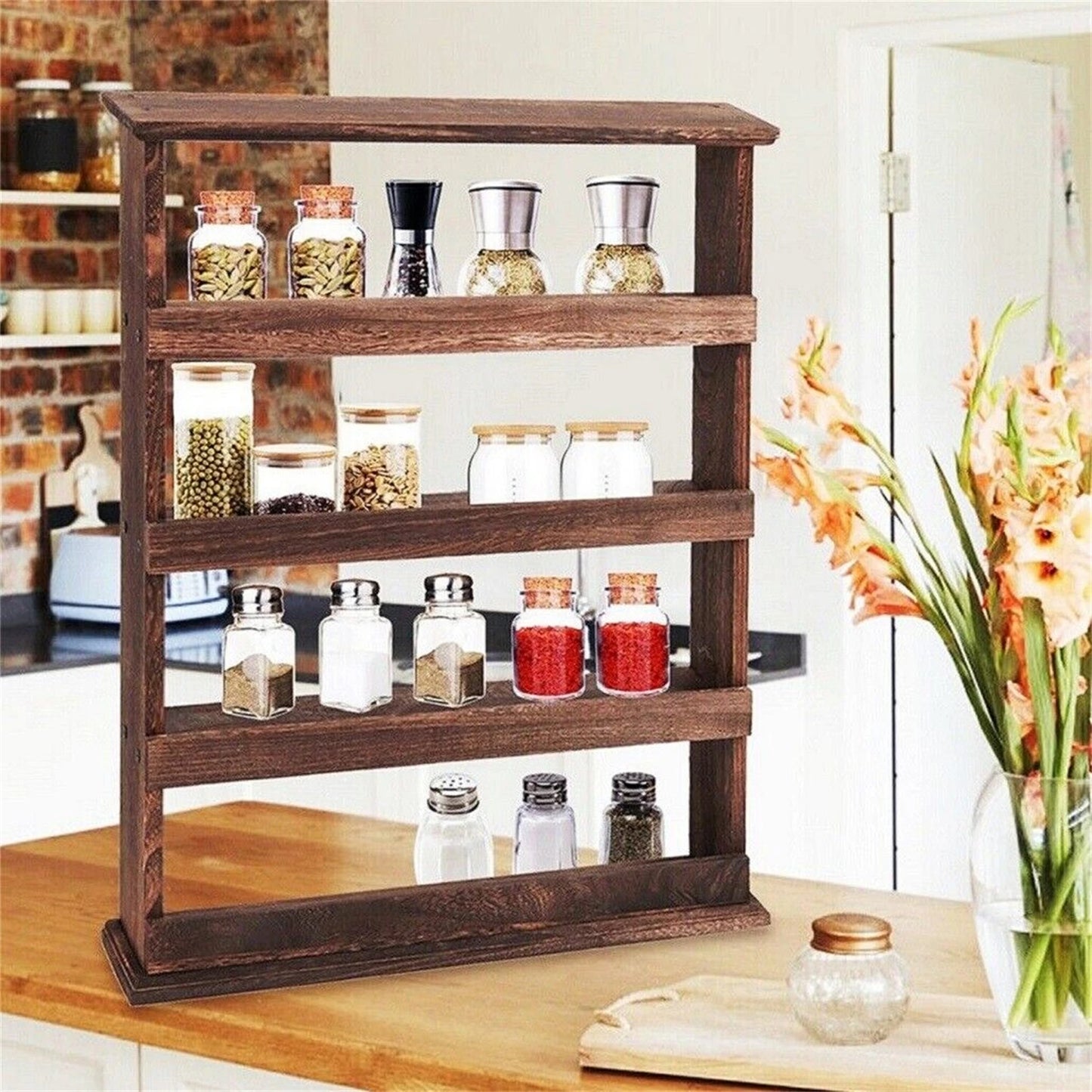 Rustic Wood Wall Mounted 4-Tier Rack