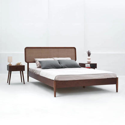 Bed Frame with Headboard Crafted Rubber Wood