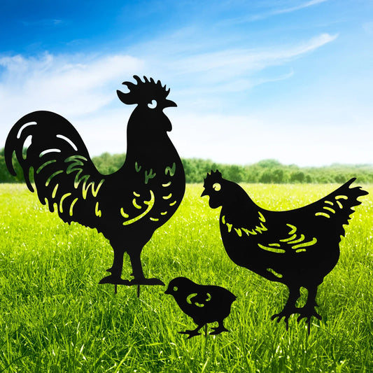 3Pcs Chicken Garden Stakes Metal Garden Chicken Decoration