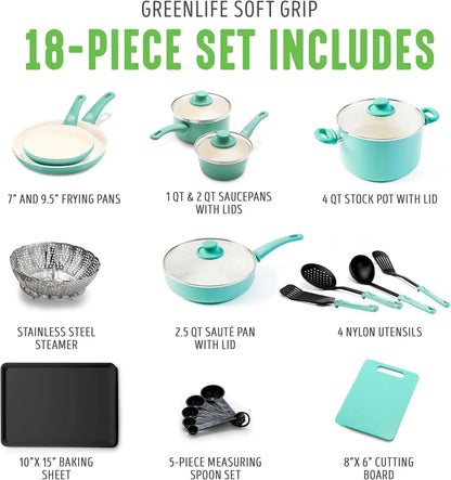 Green Nonstick 18 Piece Pots Pans Set