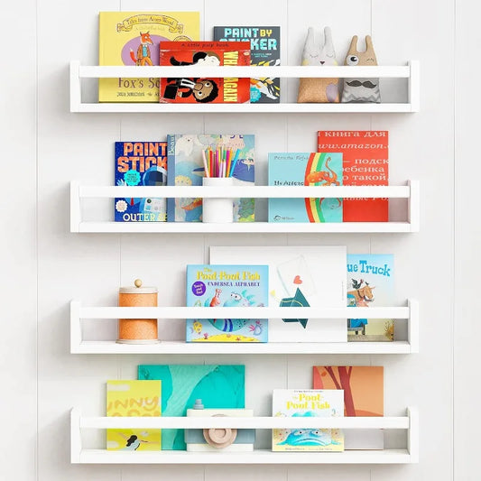 4 White Floating  24 Inch Wall Bookshelfs