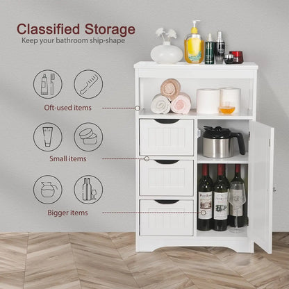 Floor Storage Cabinet 3 Drawers Adjustable Shelf