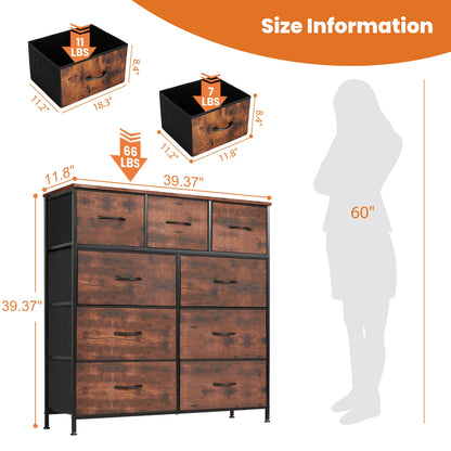 Dresser For Bedroom With 9 Fabric Storage Drawer Wardrobe Tall Chest Organizer Closet Adult Kids Clothes Wood Cabinet Furniture