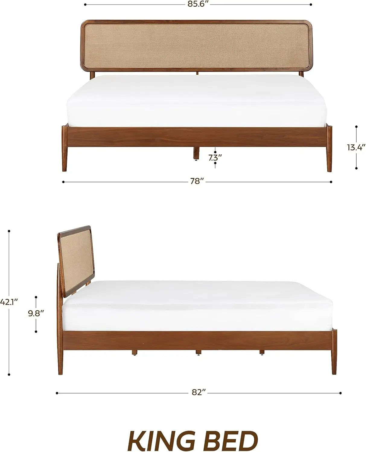 Bed Frame with Headboard Crafted Rubber Wood