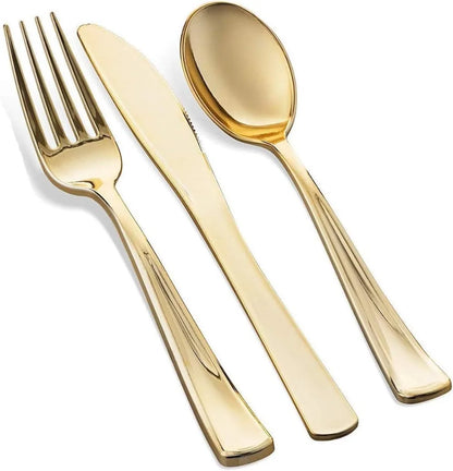 600 Piece Gold Plastic Dinnerware Set, Disposable