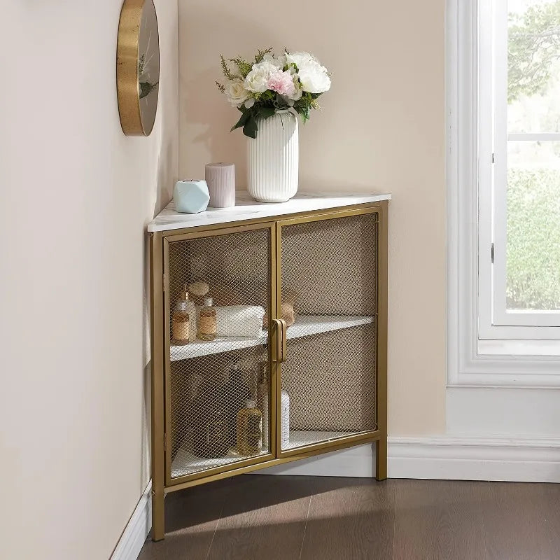 Corner Cabinet/Table, 3-Tier Shelves Protection Door