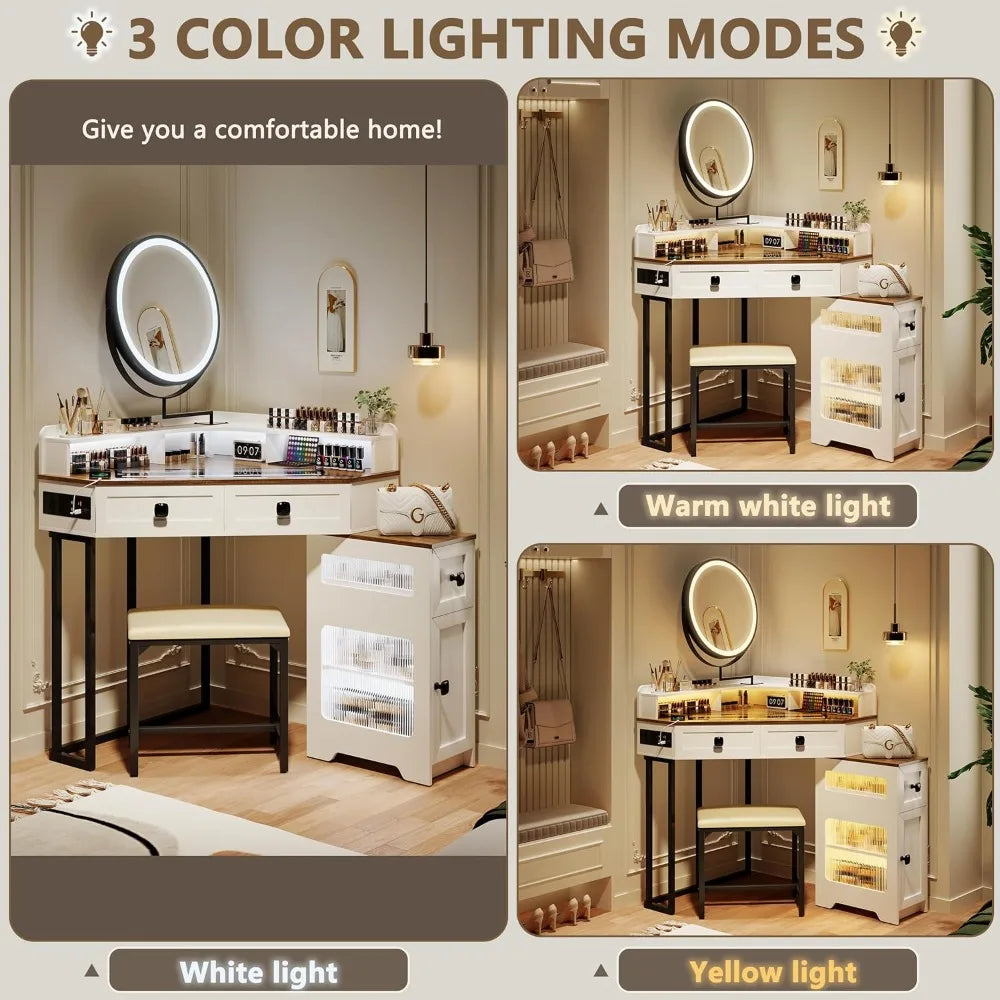 Corner Vanity Mirror and Lights